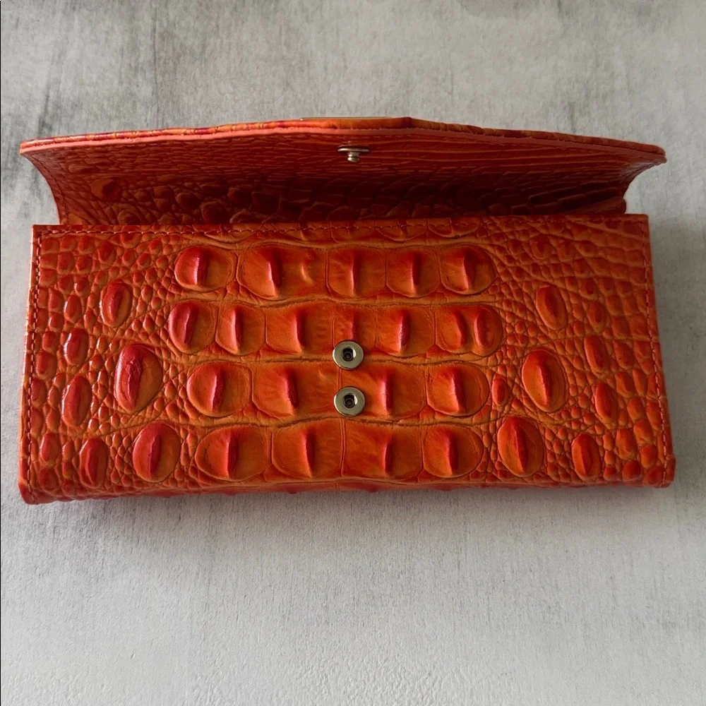 Brahmin Veronica Mandarin Orange Melbourne Gen Lth Envelope Wallet Croc Embosse
